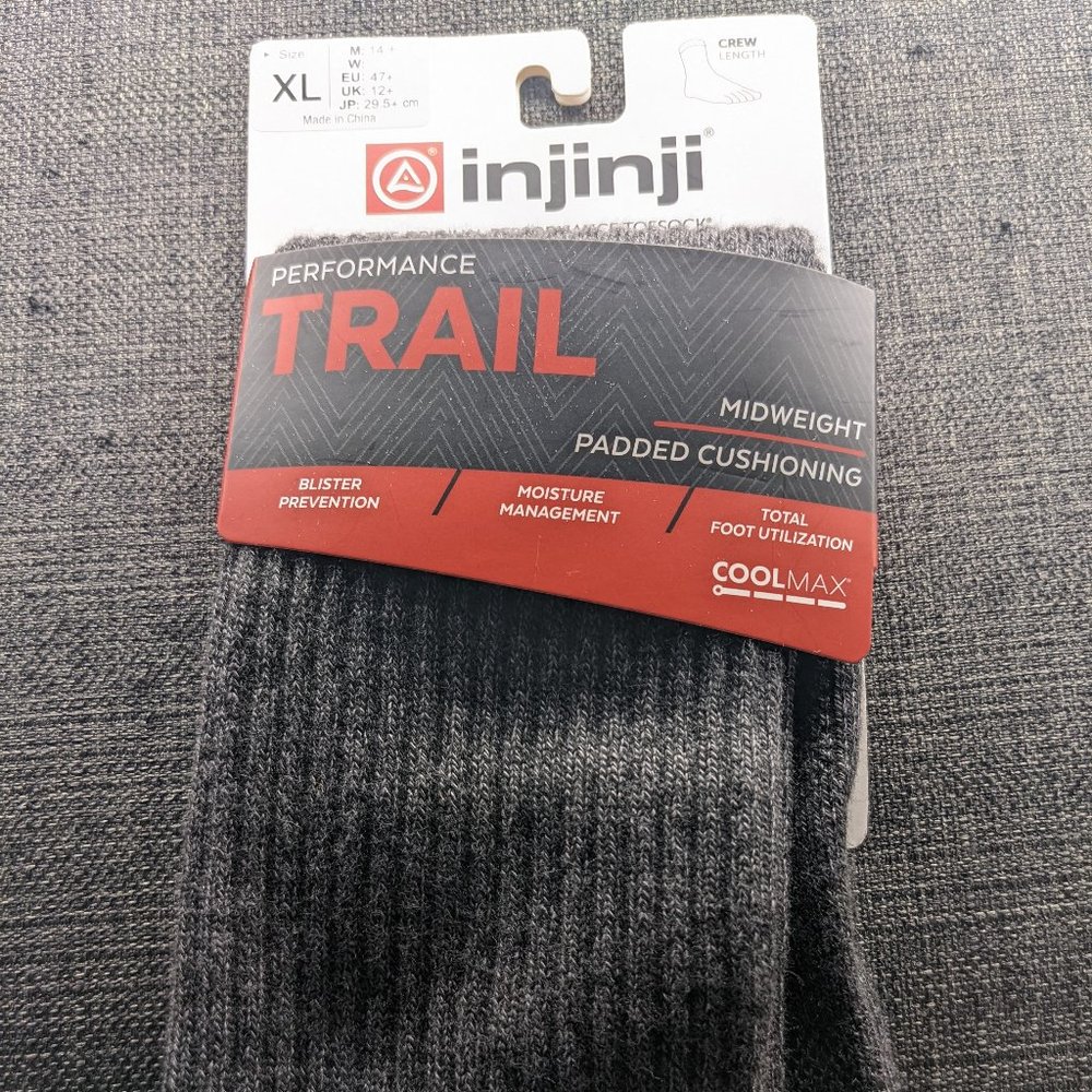 Injinji Running Toe Socks Crew Size XL Gray